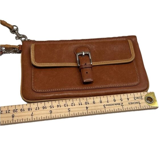Vintage Coach Brown & Tan leather Wristlet with Zip top and Snap pouch - Picture 10 of 12